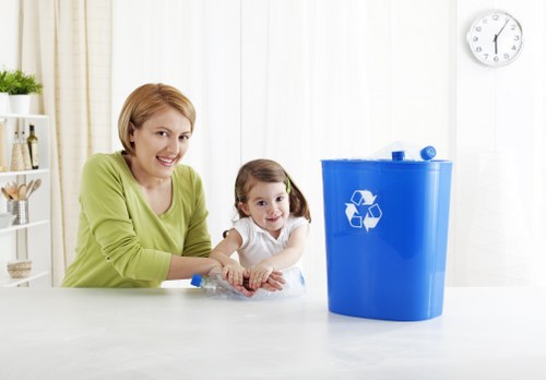 Recycling bins filled with construction materials